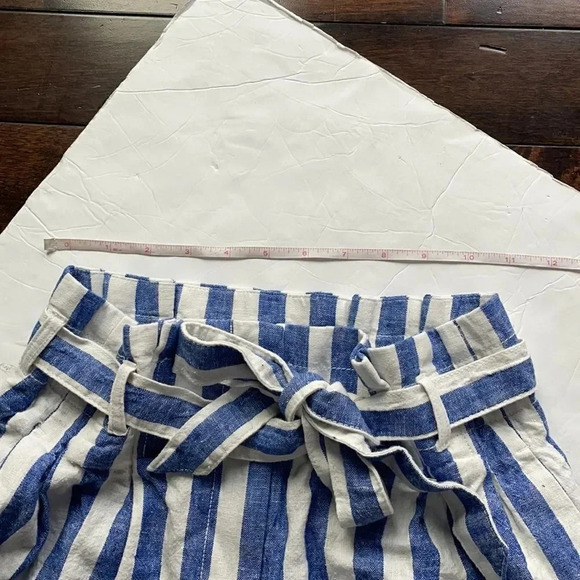 J Crew Factory linen blend paper bag waist striped pants Size 0 Blue White - Picture 4 of 13